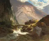 zugeschrieben Gebirgslandschaft mit Bach by Leopold Heinrich Vöscher, oil on canvas, sold Sep 2019