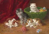 Kätzchen mit Nähzeug by Alfred-Arthur Brunel de Neuville, oil on canvas, sold Sep 2019