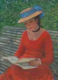 Elizabeth-Anne, lecture sur le banc du jardin by François Gall, oil on canvas, sold Sep 2019