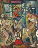 Frauen in einem Interieur by François Desnoyer, oil on board, sold Sep 2019