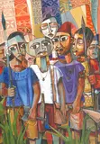 Warriors by Offo Gbenga, 1999, oil on canvas, sold Sep 2019