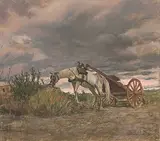 Pferd mit Gespann by Ottorino Bicchi, pastel, offered Sep 2019