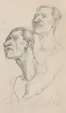 Zwei Studien eines Männerkopfes by Karl Hubbuch, pencil, offered Sep 2019