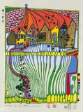 Do not wait houses - move by Friedensreich Hundertwasser, 1989, color woodcut, sold Sep 2019