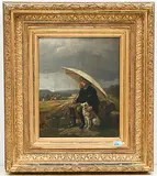 Maler vom Gewitter überrascht by Hermann Gehrich, oil on panel, sold Sep 2019