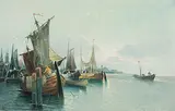 Fischerboote in der Nähe von Harlingen (Holland) by Karl Kaufmann, 1890, oil on canvas, sold Sep 2019