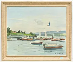 Ansicht des Zürisees mit dem Seebad Utoquai by Constant Le Breton, oil on canvas, offered Sep 2019
