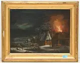 in der Art Nächtlicher Dorfbrand by Johann Georg Trautmann, oil on canvas, offered Sep 2019