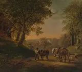 Pferde und Ochse an der Tränke by Conrad Gessner, oil on panel, sold Sep 2019