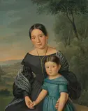 Portrait von Regula Susanna Reinacher-Wirth mit ihrer Tochter Susanna, 1843 by Rudolf Obrist, oil on canvas, sold Sep 2019