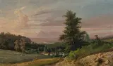 Abendlandschaft mit Schafherde", 1876 by Otto Frölicher, oil on canvas, sold Sep 2019