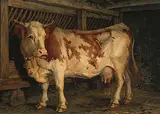 La vache qui a vêlé", 1880 by Édouard Jeanmaire, oil on canvas, sold Sep 2019