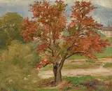 Roter Baum mit Grossmünster im Hintergrund", 1899 by Sigismund Righini, oil on canvas, offered Sep 2019