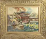 Pagoda with Pond by Mary Ferris Swan, watercolor, sold May 2023