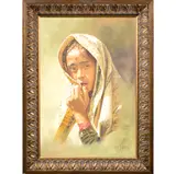 Girl with a Bindi by Mahajan Kiran, oil on canvas, sold May 2023