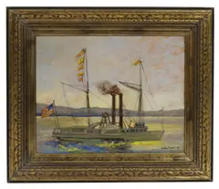 paddleboat by Anton Rudert, oil on board, sold Jan 2026