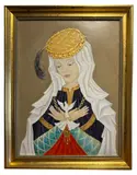 woman in elaborate Medieval or Renaissance style attire by Alexander Gassel, oil on canvas, sold Jan 2026