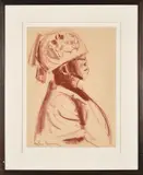 Portrait of a Lady with Headscarf by Abe Berry, pastel on paper, sold Mar 2025