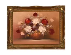 Still Life with Red and White Flowers by Robert Cox, oil on canvas, sold Mar 2025