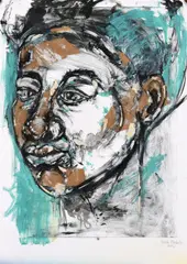 Portrait by Ephia Mmbidi, acrylic, sold Mar 2025