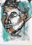 Portrait by Ephia Mmbidi, acrylic, sold Mar 2025