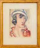 Woman in Blue Hat by Paul Kleinschmidt, 1933, Watercolor on Paper, sold Oct 2024