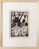 Zwei Sitzende am Strand" [Two Sitting Girls on the Beach] by Erich Heckel, 1923, Woodcut, sold Oct 2024