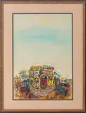 Untitled (Temple Scene) by Shmuel Boneh, 1964, Oil and Watercolor on Paper, sold Nov 2024