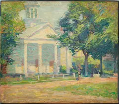 Landscape Scene with White Church by Allen Tucker, Oil on Canvas, sold Nov 2024