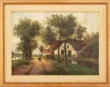 Village Landscape Scene by P. v. Dijk, Oil on Canvas, sold Nov 2024