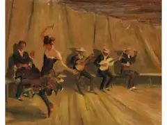 Flamencotänzerin und Musikanten by Franz Marx, oil on board, offered Sep 2023