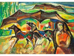 Die Nomadin by Rakan Dabdoub, oil on canvas, offered Dec 2021