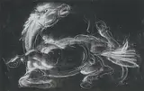 Sich rollendes Pferd by Hans Erni, 1980, tempera, sold Sep 2019