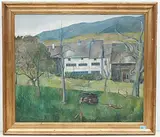 Häuser in Witikon", 1923 by Jakob Edwin Bachmann, oil on board, offered Sep 2019
