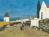 Le moulin Mykonos", 1977 by Georges Borgeaud, oil on canvas, sold Sep 2019