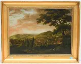 Blick von einer Anhöhe auf die Gemeinde Stadel by Ludwig Hess, oil on canvas, sold Sep 2019
