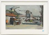 Industrielandschaft mit Kranen by Fritz Hug, oil on canvas, offered Sep 2019