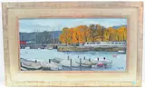 Zürich, Blick vom Sonnenquai gegen Bauschänzli und Quaibrücke by Roger Kathy, oil on canvas, sold Sep 2019