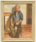 Sitzender Bauer, Tabakpfeife rauchend, 1938 by Reinhold Kündig, oil on canvas, sold Sep 2019