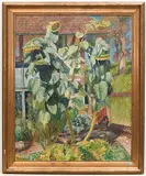 Sonnenblumen vor dem Haus by Reinhold Kündig, oil on canvas, sold Sep 2019