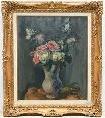 Vase de roses", 1951 by Adolphe Milich, oil on canvas, sold Sep 2019