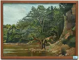 Angler am Fluss by Johann Robert Schürch, oil on canvas, offered Sep 2019