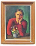 Ilona am Tisch sitzend by Johann Wilhelm von Tscharner, oil on canvas, offered Sep 2019