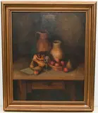 Stillleben mit Brot, Birnen und Pfirsichen by Johann Wilhelm von Tscharner, oil on canvas, offered Sep 2019