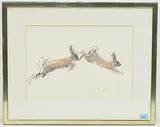 Zwei Feldhasen by Fritz Hug, watercolor, sold Sep 2019