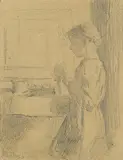 Kartoffeln schälendes Mädchen by Albert Anker, pencil, sold Jun 2019
