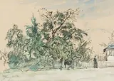 Bäume vor dem Haus by Johan Jongkind, watercolor, sold Jun 2019