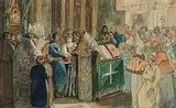 Die russiche Hochzeit by Hans Jakob Oeri, watercolor, sold Jun 2019