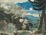 Die Toten reiten schnell (Leonores Nachtritt mit Wilhelm) by Hans Jakob Oeri, watercolor, sold Jun 2019