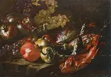 Stillleben mit Früchten und Fischen by Giacomo Fardella da Calvello, oil on canvas, sold Jun 2019